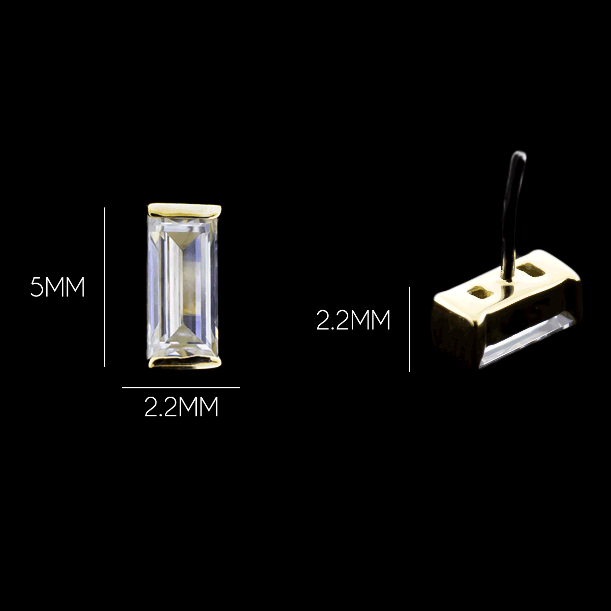 Radiance - 14K Gold Baguette-Cut CZ Threadless End - Khrysos Jewelry