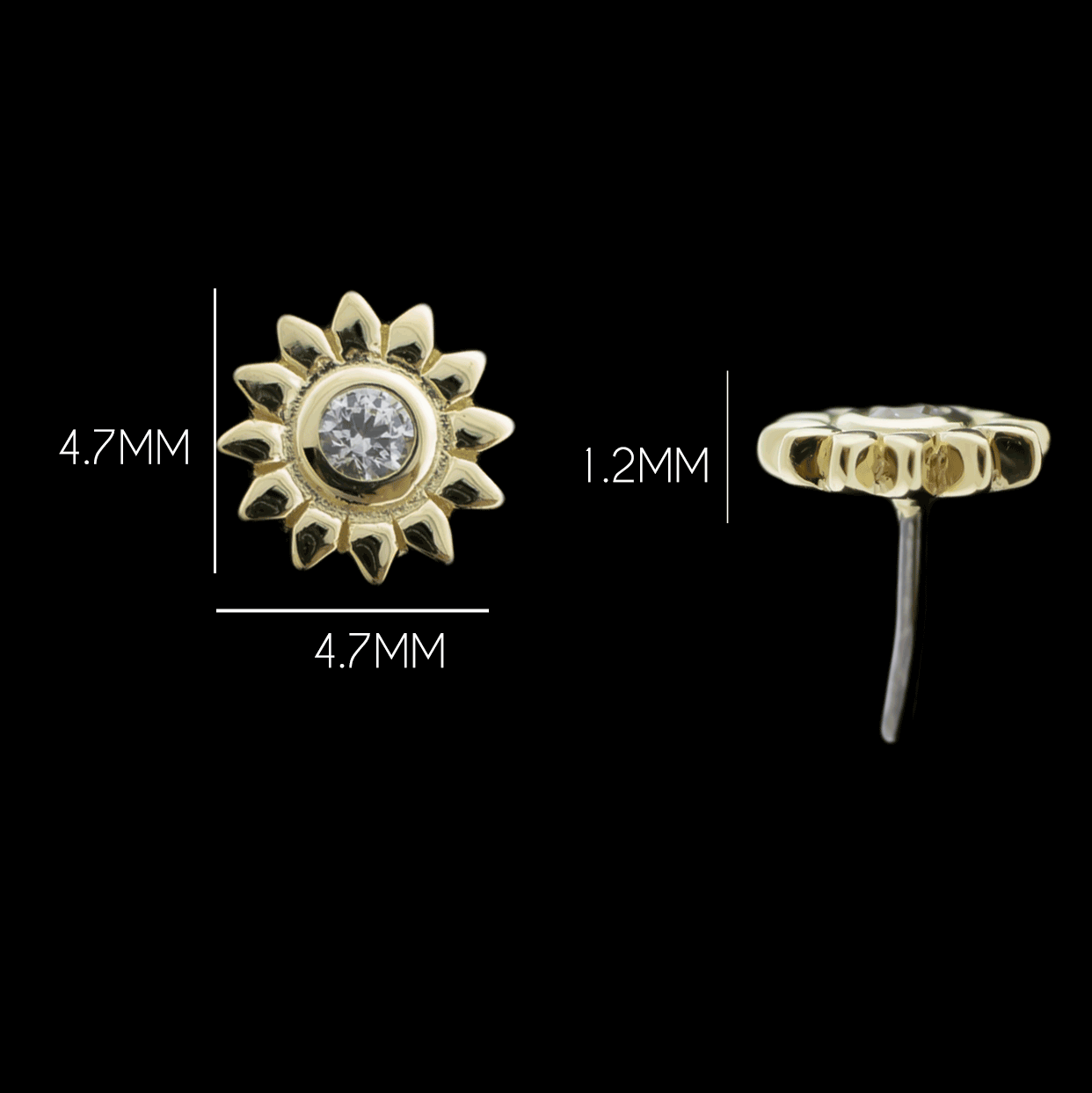 Helia - 14KT Gold Threadless End - Khrysos Jewelry