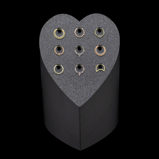 Heart Tower Display w/ 14kt Gold Rings - Khrysos Jewelry