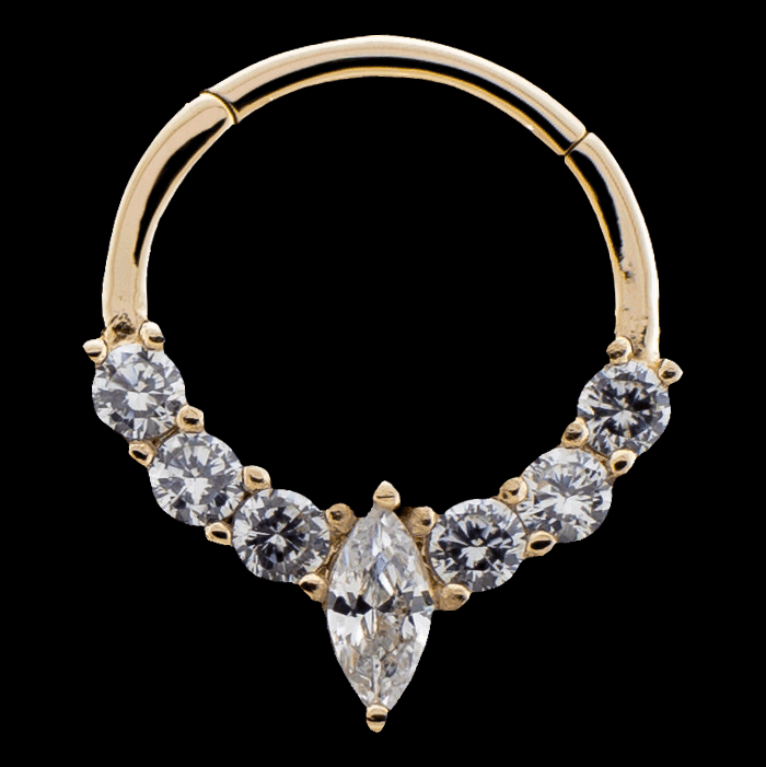Elowen - 14Kt Gold Hinged Ring - Marquis CZ w/ accent gems - Khrysos Jewelry