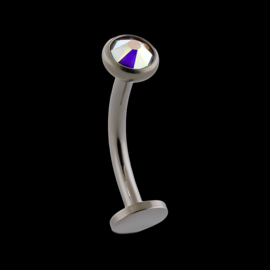 16G Titanium Curved Barbell w/ Bezel Set Gem or Opal Disc - Khrysos Jewelry