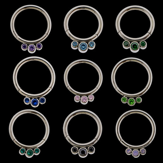 Lucienne - 16G Three Gem Titanium Hinged Ring - Khrysos Jewelry