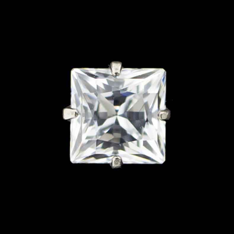 Prong Set Square Premium Zirconia - 14G Internally Threaded - Khrysos Jewelry