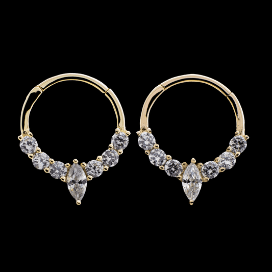 Elowen - 14Kt Gold Hinged Ring - Marquis CZ w/ accent gems - Khrysos Jewelry