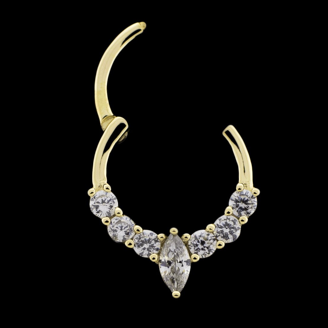 Elowen - 14Kt Gold Hinged Ring - Marquis CZ w/ accent gems - Khrysos Jewelry