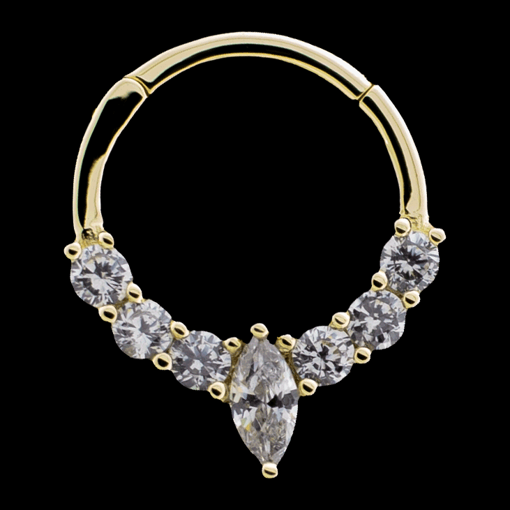 Elowen - 14Kt Gold Hinged Ring - Marquis CZ w/ accent gems - Khrysos Jewelry