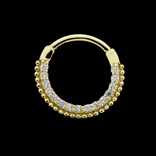 Alora - 14Kt Gold Hinged Ring - Beaded Cz's - Khrysos Jewelry