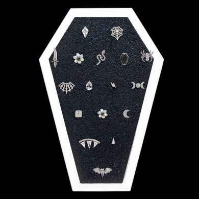 Coffin White Trim Display w/ Threadless Ends - Khrysos Jewelry