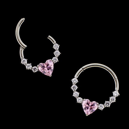 Lilou- Titanium Hinged Ring w/ Heart Gem - Khrysos Jewelry