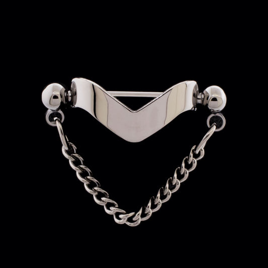 Threadless Nose Bridge V Cuff With Curb Chain - Khrysos Jewelry