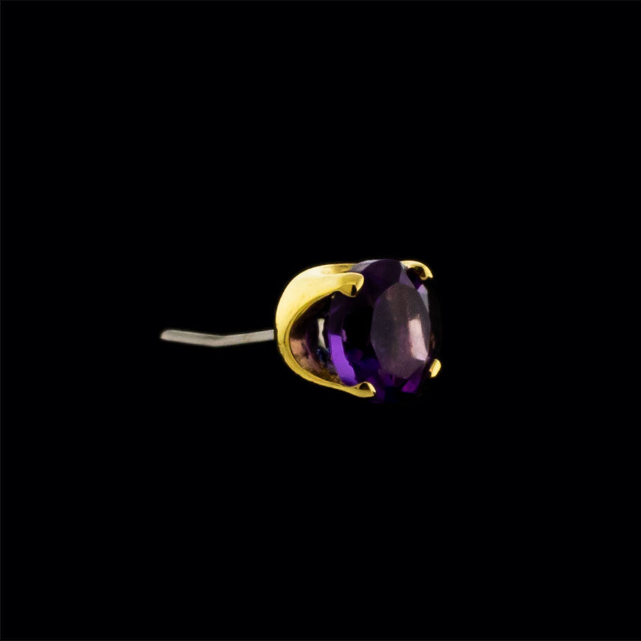 Zarela- 14Kt Gold Threadless Genuine Dark Amethyst Ends - Khrysos Jewelry