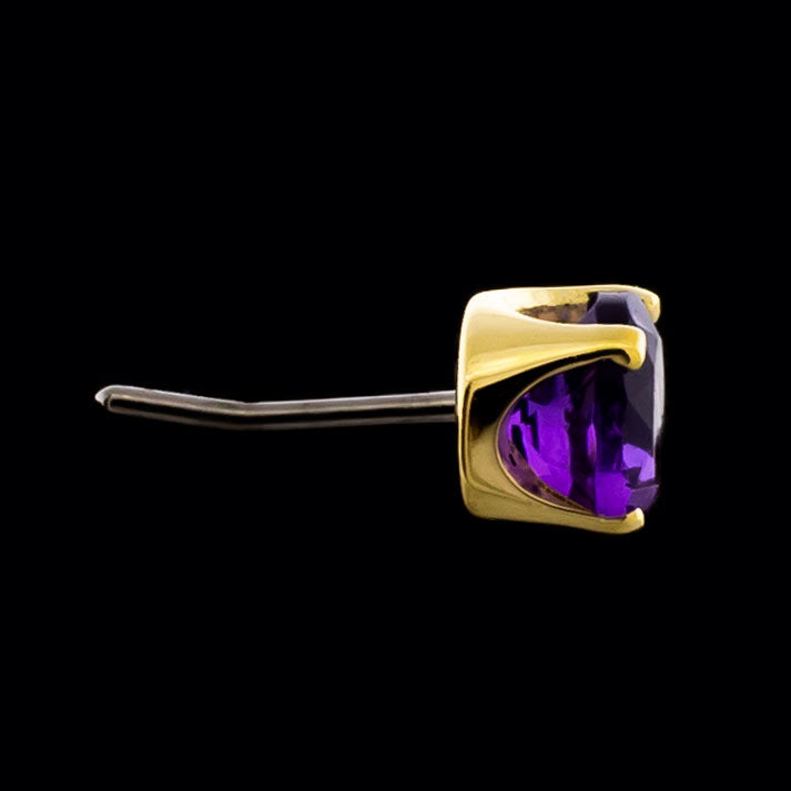 Zarela- 14Kt Gold Threadless Genuine Dark Amethyst Ends - Khrysos Jewelry