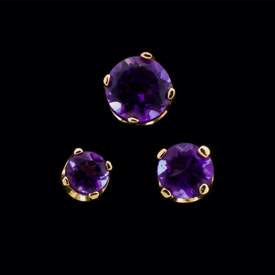 Zarela- 14Kt Gold Threadless Genuine Dark Amethyst Ends - Khrysos Jewelry