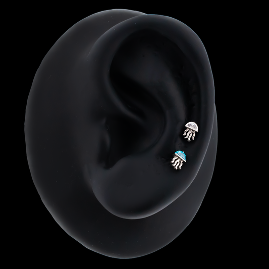 jellyfish replacement ends with gem accents on black silicone ear