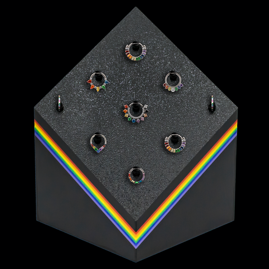 Pride Block 9 Clip Rainbow Display with Jewelry - Khrysos Jewelry