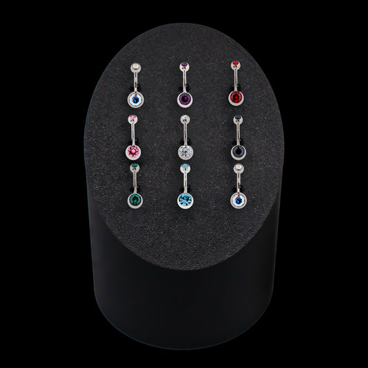 Cylinder Tower Clip Display w/ Bezel Set Navel Jewelry