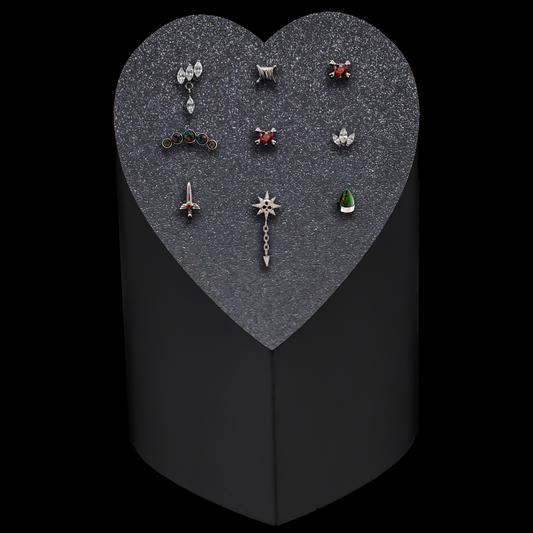 9 Post Heart Display w/ 16G Internally Threaded Ends - Khrysos Jewelry