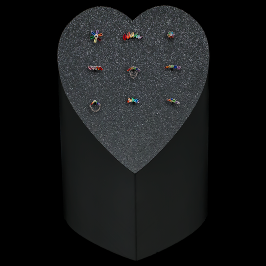Pride - 9 Post Heart Display w/ 16G Internally Threaded Ends - Khrysos Jewelry