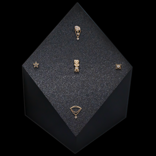 Block 5 Pc Tower w/ 18kt Gold w/ White Gems - Khrysos Jewelry