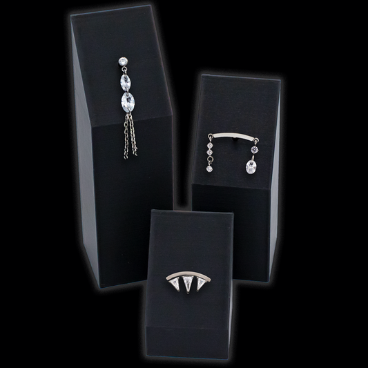 3 Pc Tower Display w/ Titanium Threadless Fashion Ends - Khrysos Jewelry