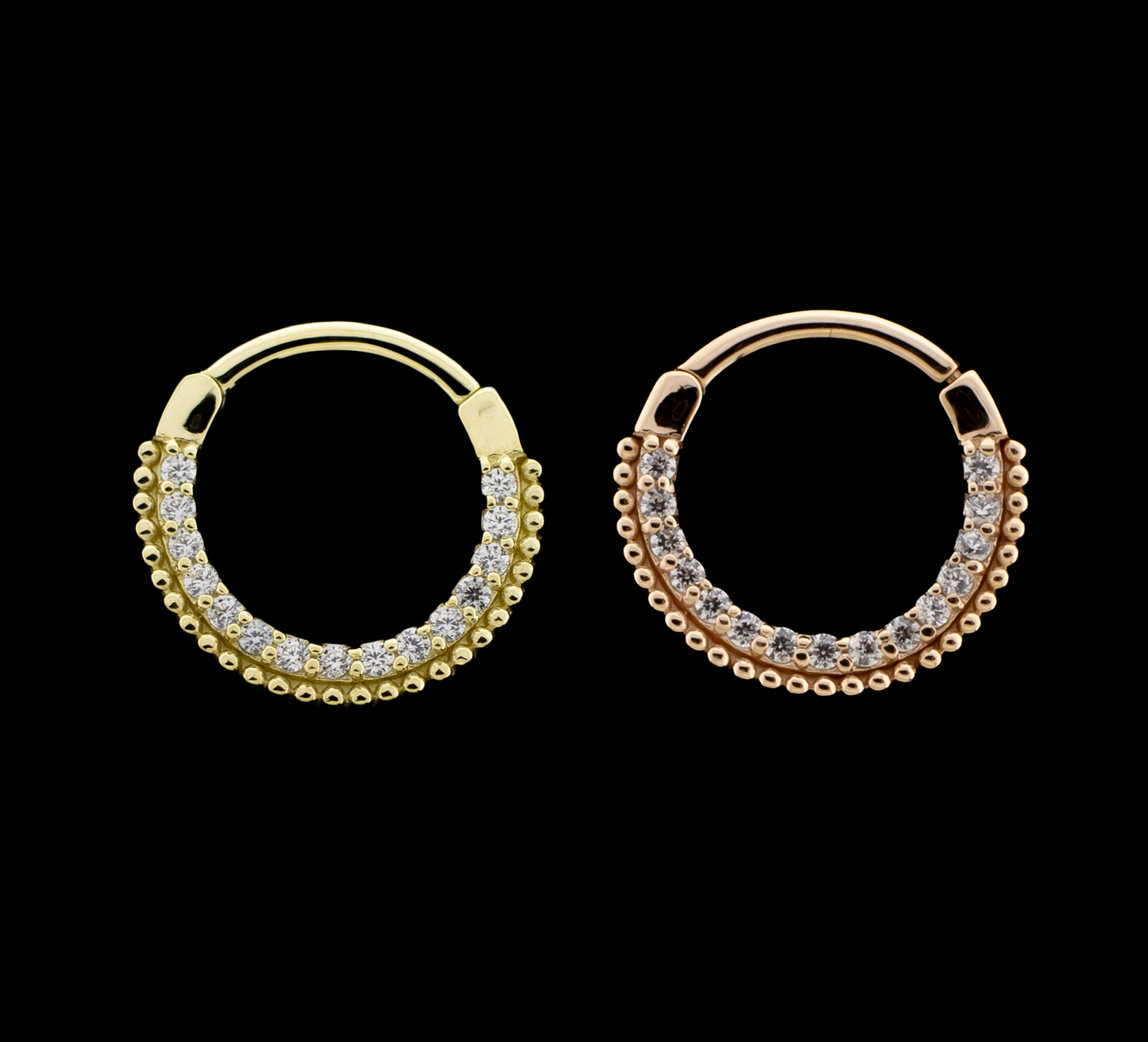 Alora - 14Kt Gold Hinged Ring - Beaded Cz's - Khrysos Jewelry