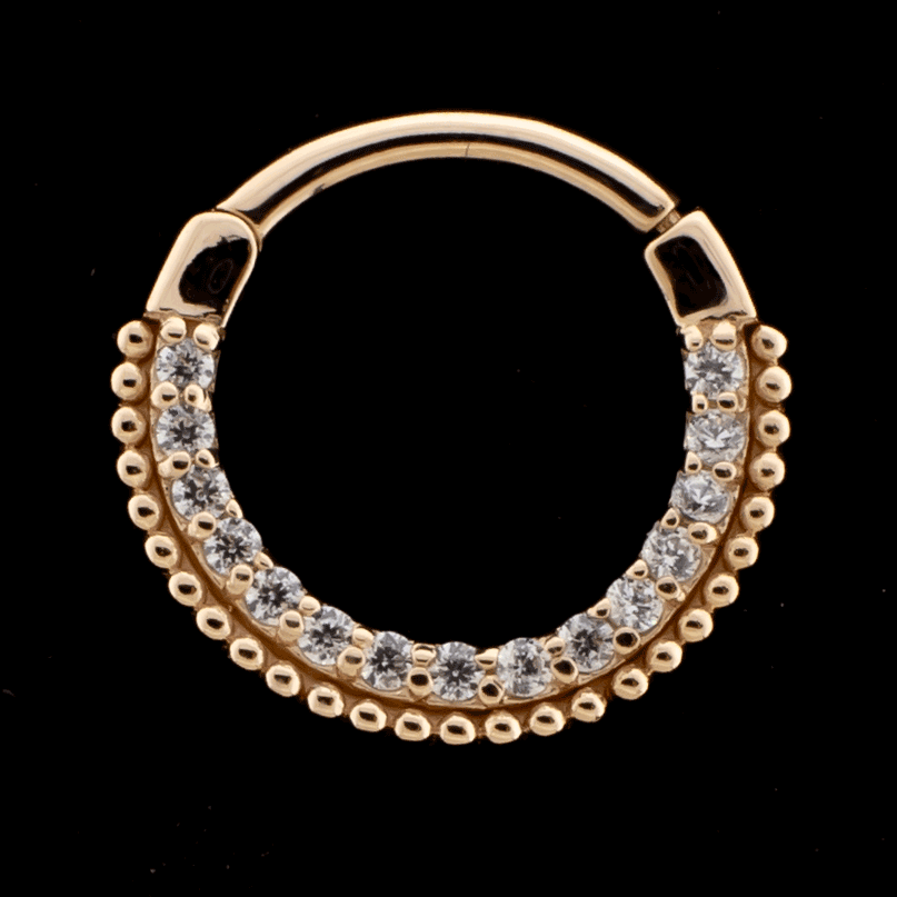 Alora - 14Kt Gold Hinged Ring - Beaded Cz's - Khrysos Jewelry