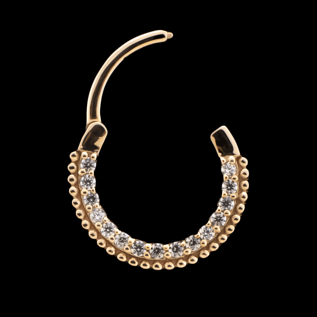 Alora - 14Kt Gold Hinged Ring - Beaded Cz's - Khrysos Jewelry