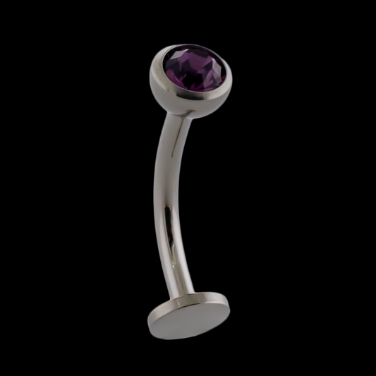 16G Titanium Internally Threaded Curved Barbell w/ Gem Ball - Khrysos Jewelry