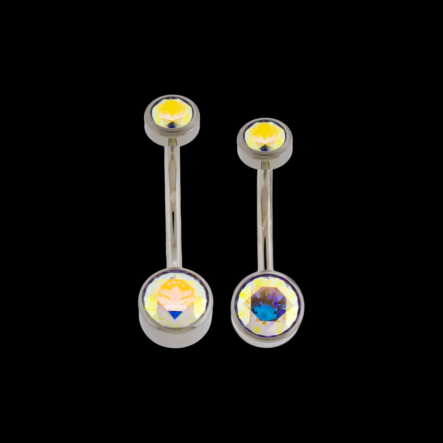 14G Titanium Internally Threaded Flat Set Double Gem - Khrysos Jewelry