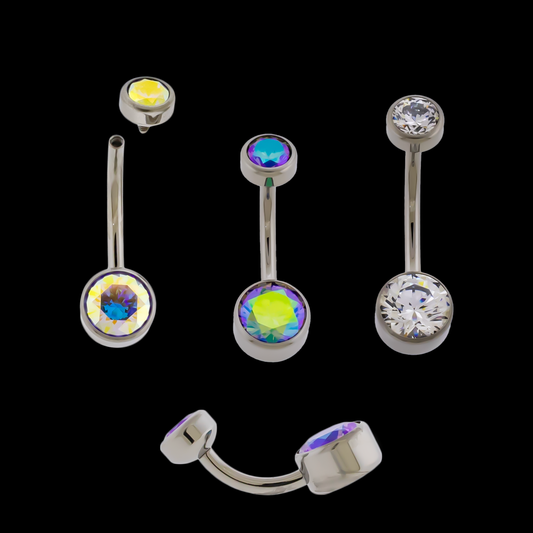 14G Titanium Internally Threaded Flat Set Double Gem - Khrysos Jewelry