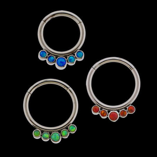 Bellagio - 16G Opal Titanium Hinged Ring - Khrysos Jewelry