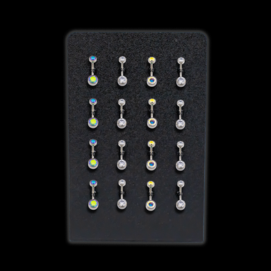 Easel Display w/ Flat Double Gem Navel Rings - Khrysos Jewelry