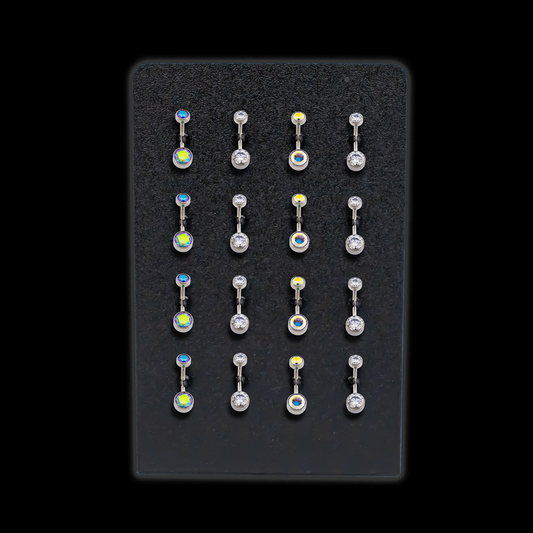 Easel Display w/ Flat Double Gem Navel Rings - Khrysos Jewelry