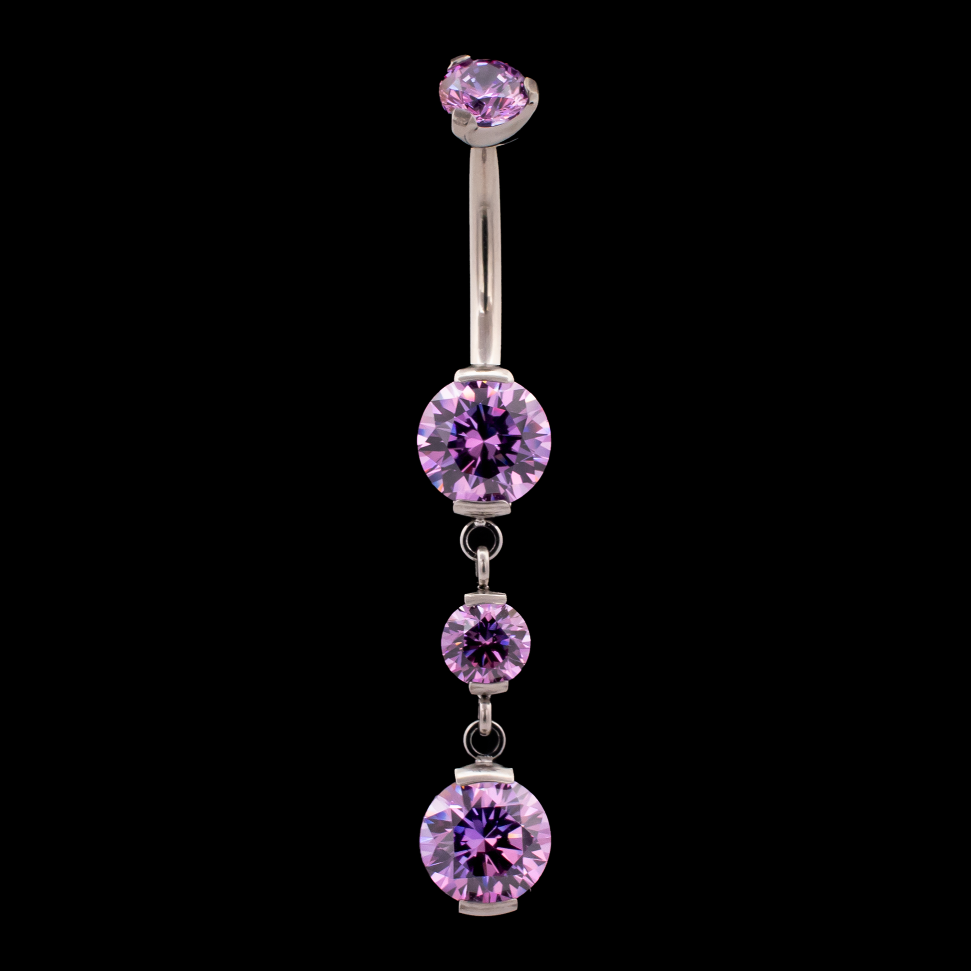 Aveline – Titanium Triple Zirconia Dangle Navel Ring - Khrysos Jewelry