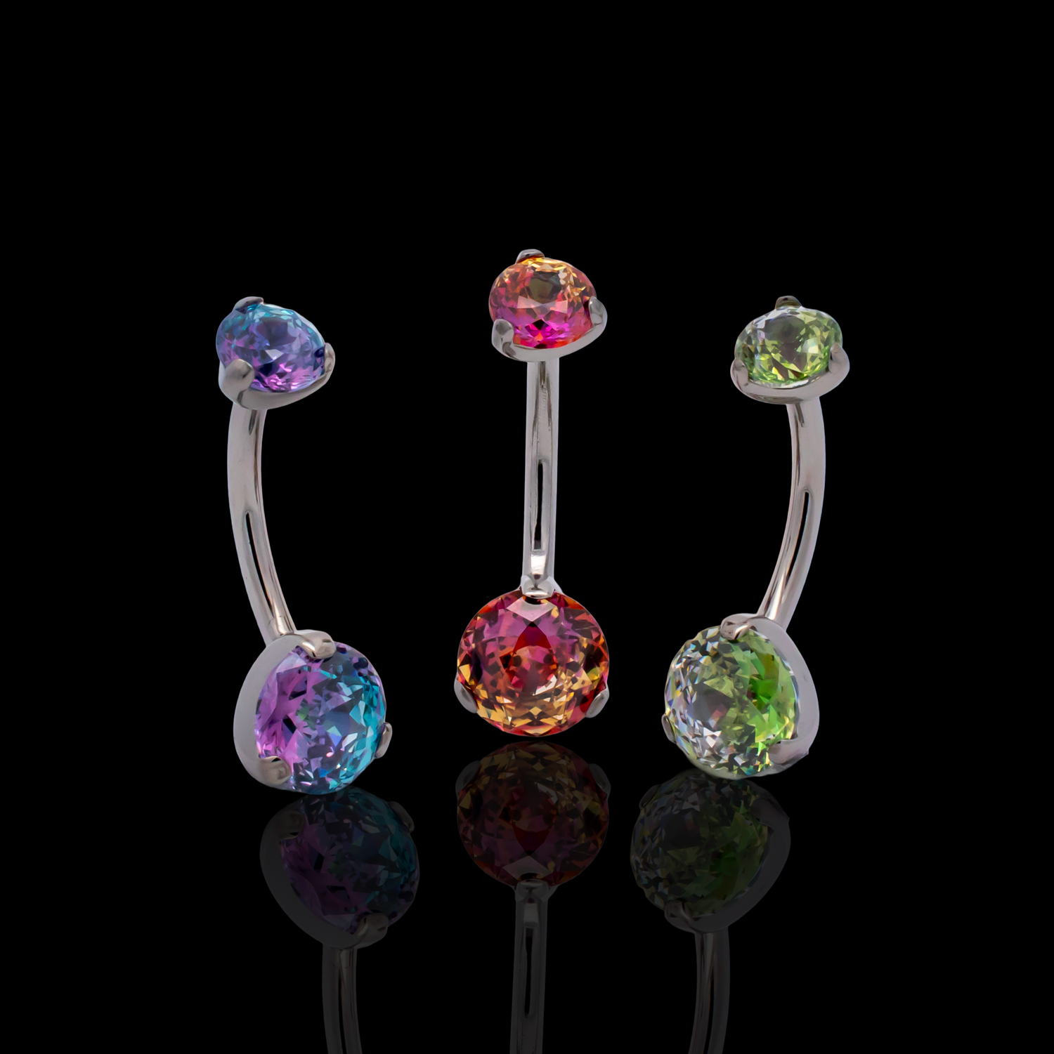 Prong Set Rosebush Gem Navel Ring - Khrysos Jewelry