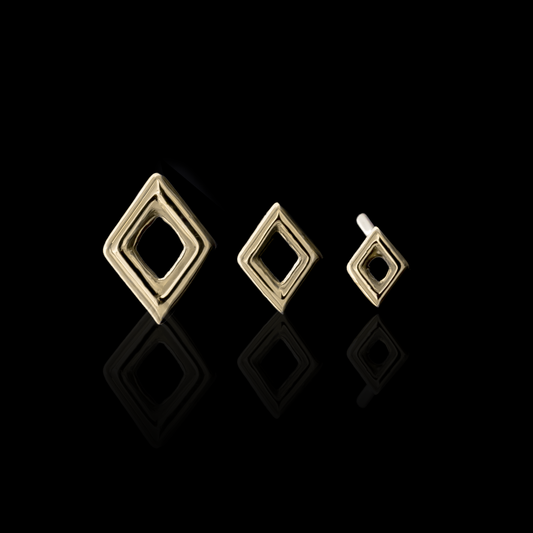 14K gold open diamond-shaped threadless ends in three sizes