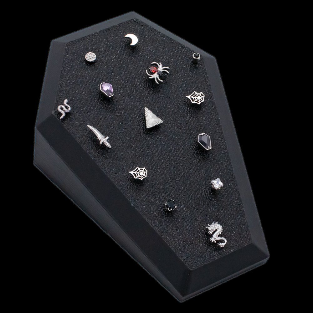 Large Angled Coffin Display- Threadless- Holds 14 Ends - Khrysos Jewelry
