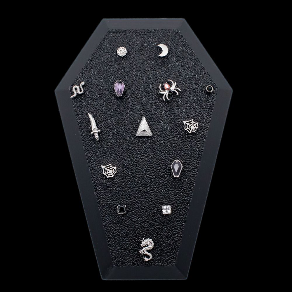 Large Angled Coffin Display- Threadless- Holds 14 Ends - Khrysos Jewelry