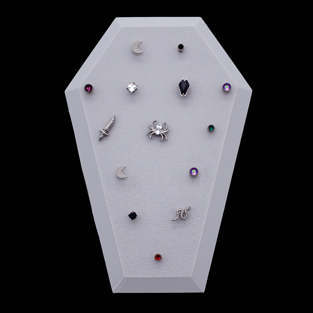 Large Angled Coffin Display- Threadless- Holds 14 Ends - Khrysos Jewelry
