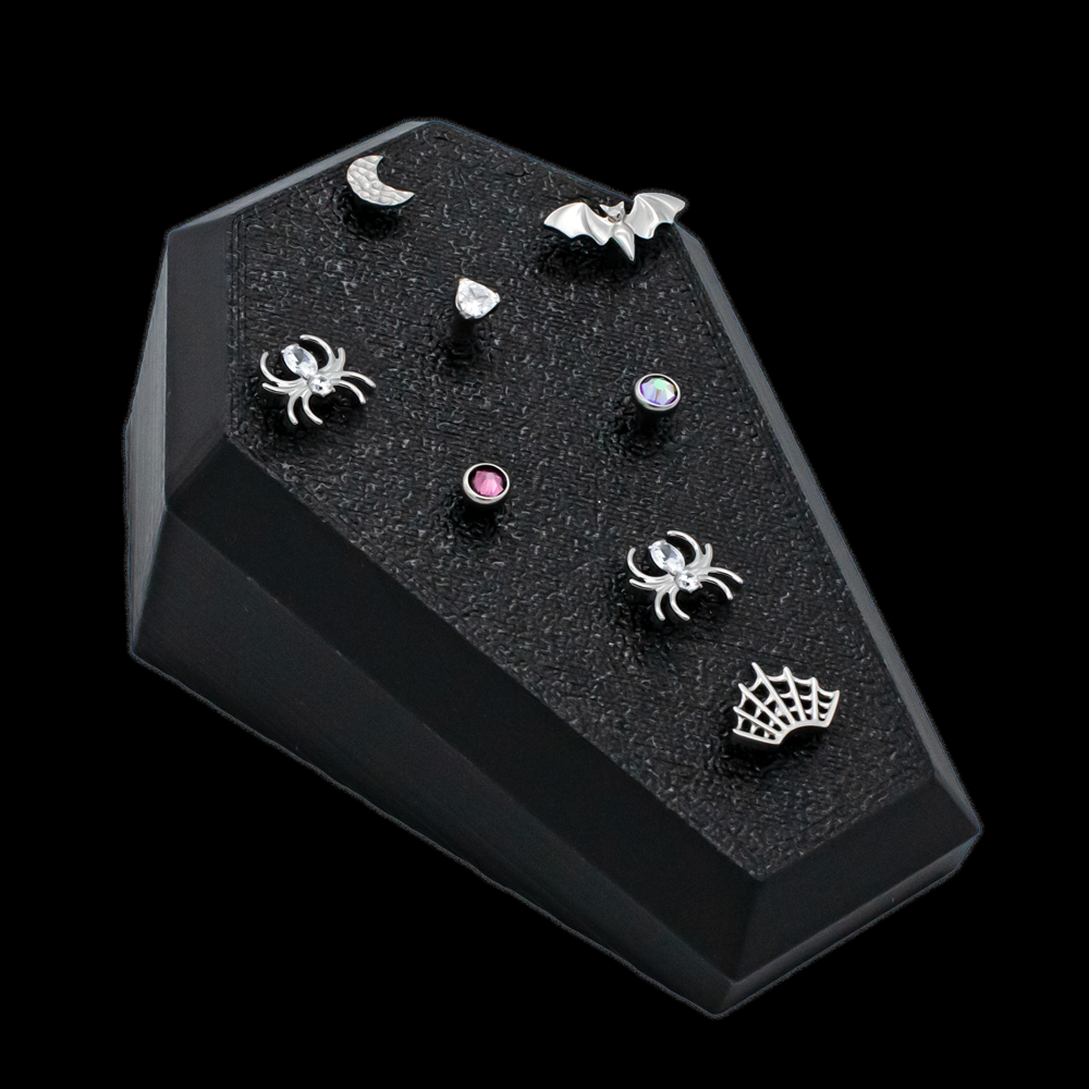 Small Angled Coffin Display- Threadless- Holds 8 Ends - Khrysos Jewelry