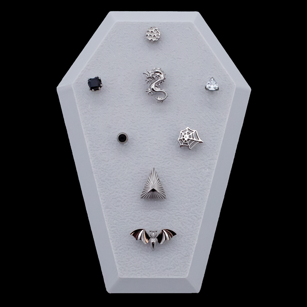 Small Angled Coffin Display- Threadless- Holds 8 Ends - Khrysos Jewelry