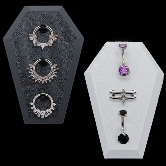 Small Angled Coffin Clip Display w/ Jewelry - Khrysos Jewelry