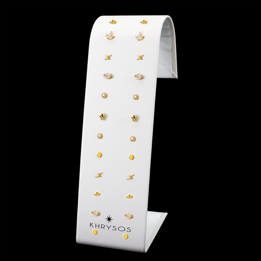 Standing Threadless Leatherette Display w/ 18Kt Gold Ends - Khrysos Jewelry